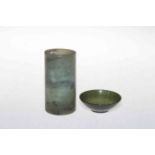 Moss agate brush pot and small bowl (2).