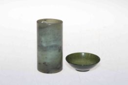 Moss agate brush pot and small bowl (2).