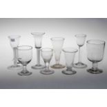 Collection of eight antique glasses including two cotton and air twist stems.