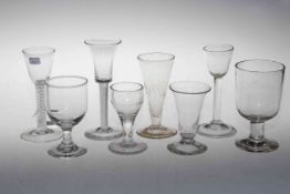 Collection of eight antique glasses including two cotton and air twist stems.