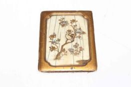 Small Japanese Shibayama panel in gilt frame, 10cm by 8cm.