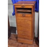 Early 20th Century oak tambour front filing cabinet, 50cm by 118cm.