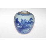 Chinese blue and white ginger jar decorated with boats and houses in coastal scene, 14cm.
