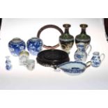 Collection of Chinese pieces comprising two prunus ginger jars, blue and white sauce boat,