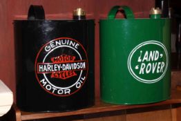 Harley Davidson and Land River petrol cans.