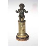 Victorian bronze cherub on gilt pedestal, 23cm.