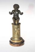 Victorian bronze cherub on gilt pedestal, 23cm.