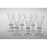 Set of six 19th Century conical wine glasses with ground out pontils.