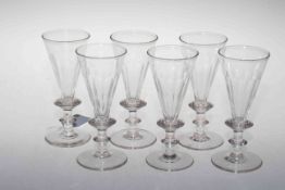 Set of six 19th Century conical wine glasses with ground out pontils.