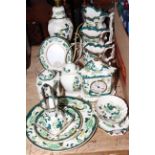 Collection of fifteen pieces of Masons Chartreuse including table lamp, clock and photograph frame.