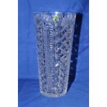 Waterford Crystal diamond cut tapering cylindrical vase.