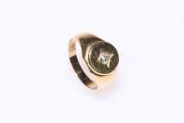 Gents 18 carat gold single stone diamond ring, size O.