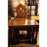 Victorian oak hall chair and nest of three oak turned leg tables (2).