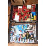 Two boxes of model cars including Star Trek, Matchbox, Hotwheels.