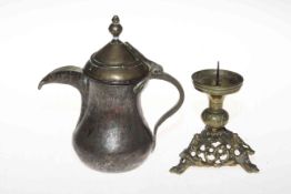 Antique candle prick stick with dragon and a Persian coffee pot (2).