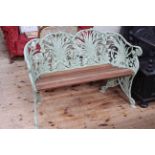 Coalbrookedale style cast fern patterned and wood slat garden bench, 121cm long.