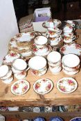 Eighty pieces of Royal Albert Old Country Roses tea china, including cakestand and serving plates.