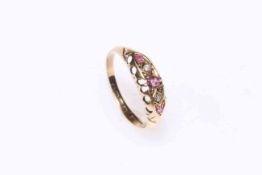 18 carat gold, ruby and diamond ring, size P.