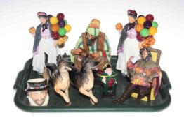 Collection of eight Royal Doulton figures; Cobbler, Biddy Pennyfarthing x 2, The Foaming Quart,