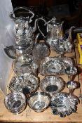 Victorian and later silver plate including spirit kettle, coffee pot, shell dish,