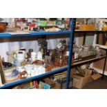 Assorted silver plate and metalware, shooting stick and walking sticks, Royal Doulton coffee ware,