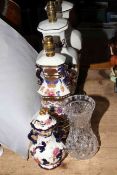 Three Masons Blue Mandalay table lamps, covered vase and crystal vase (5).