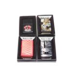 Four boxed Zippo lighters, as new.