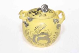 Antique Leeds Ware silver resist yellow ground sucrier and cover, 10cm.