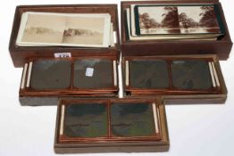 Collection of stereoscopic cards and glass lantern slide depicting Durham, Lake District, etc.
