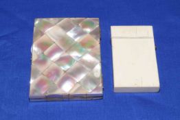 Victorian mother of pearl card and note case, and an ivory card case (2).
