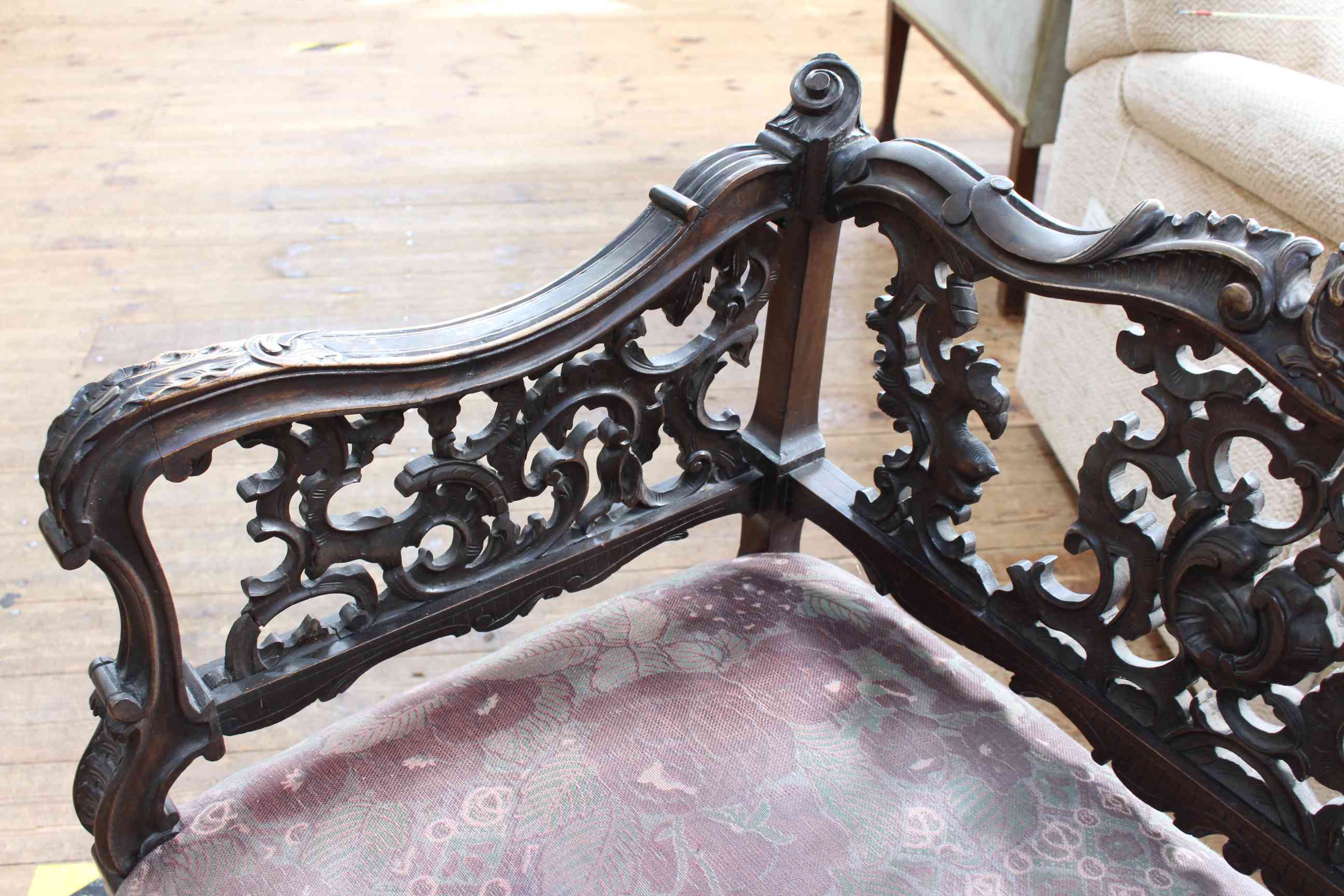 Late Victorian fretwork carved occasional chair on cabriole legs and later cane panelled occasional - Image 2 of 2