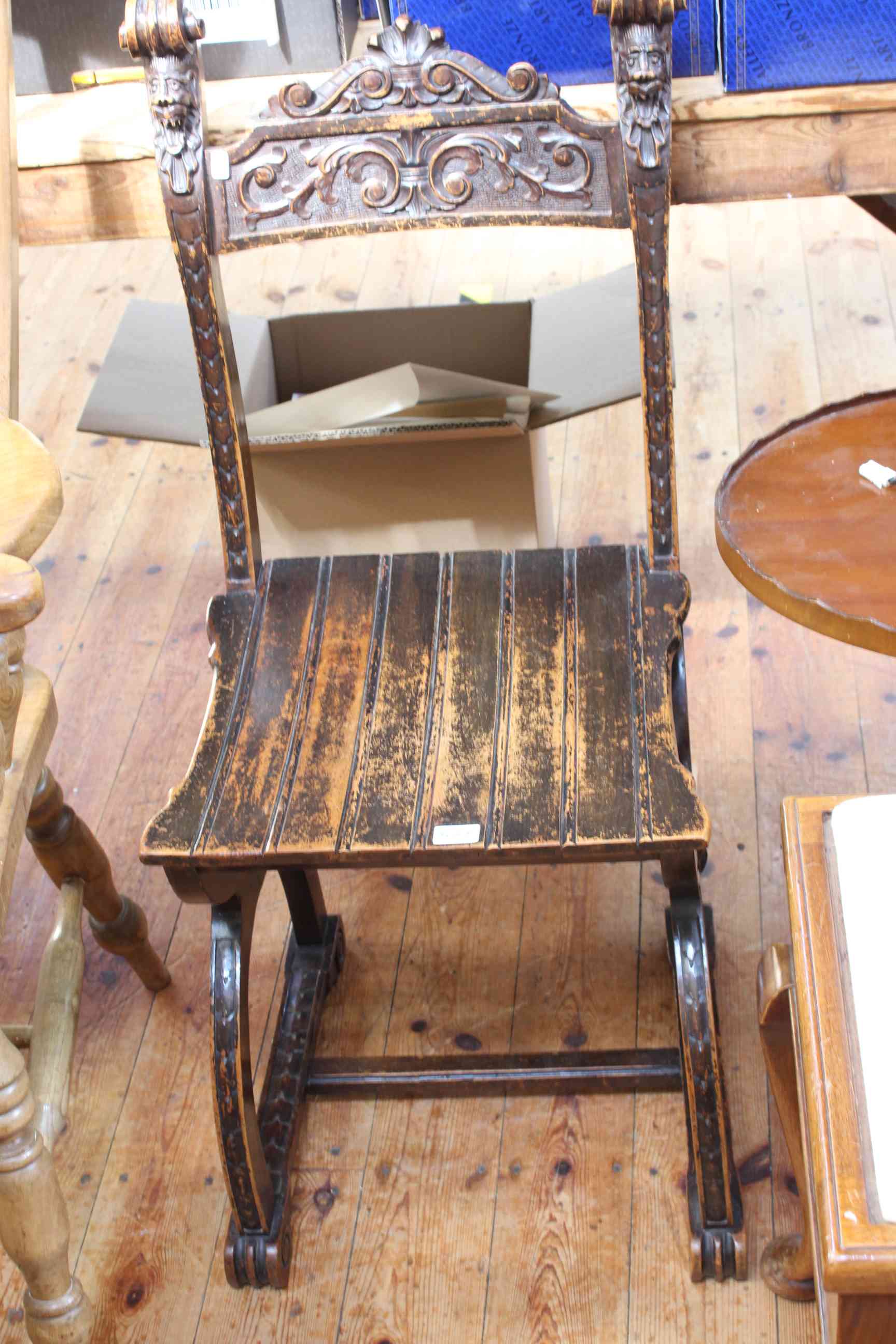 Carved hardwood three legged occasional table, Victorian carved side chair and carved stool (3). - Image 2 of 3