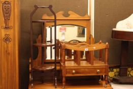 Inlaid mahogany three tier folding cakestand and line inlaid four division Canterbury.