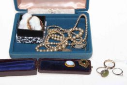 Victorian opal stick pin, gold mounted cameo, 9 carat gold eternity ring, two other rings, etc.