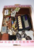 Collectables including boxed ivory napkin rings, playing cards, two silver napkin rings, etc.