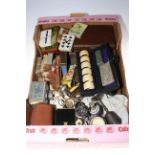 Collectables including boxed ivory napkin rings, playing cards, two silver napkin rings, etc.