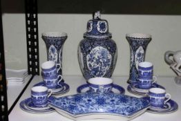 Collection of Willow pattern tea set, pair of Dutch blue and white vases,