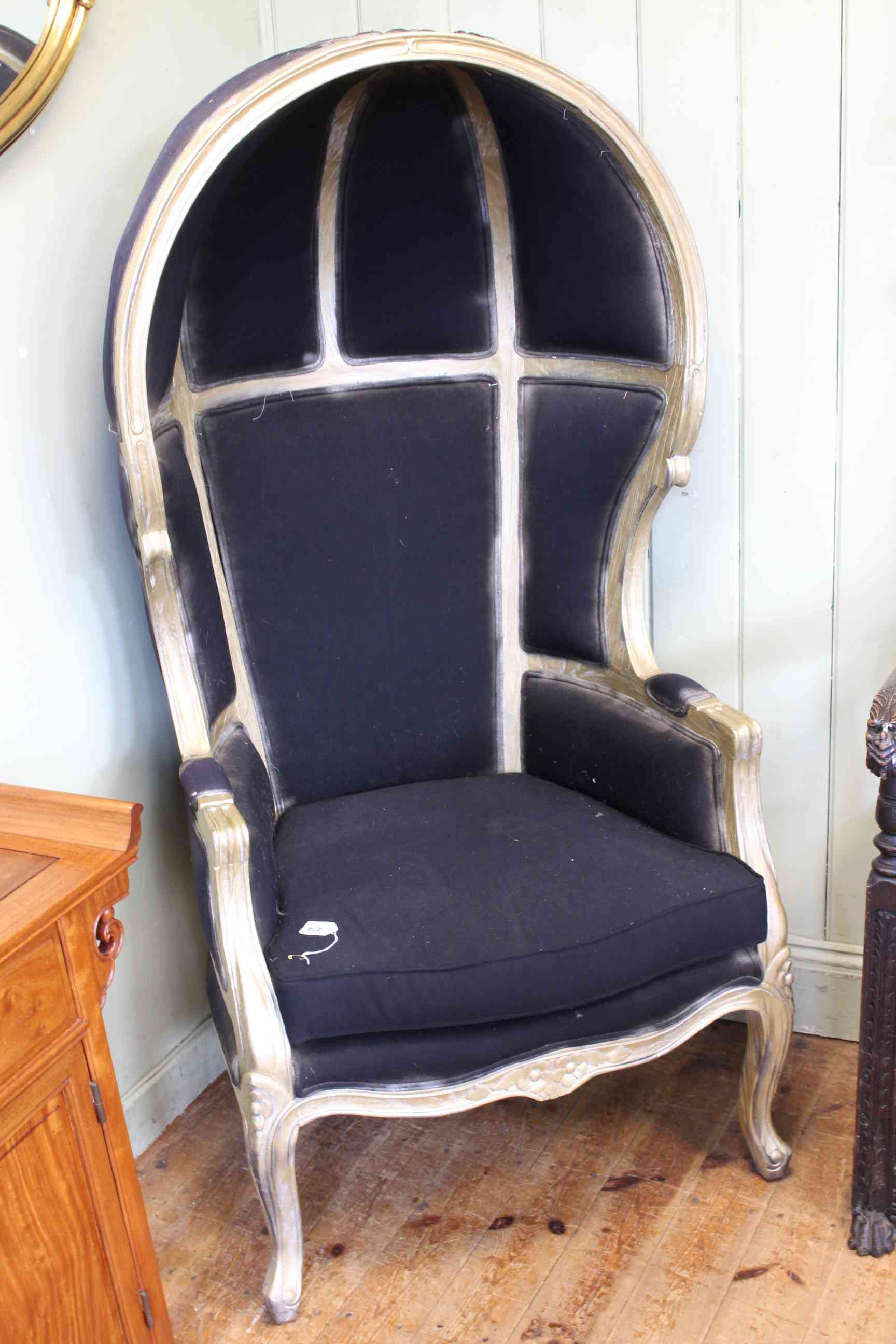 Gilt painted hooded porters chair.