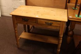 Late Victorian pine two drawer side table, 74cm by 89cm.