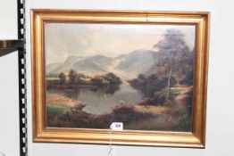 Three gilt framed oils on canvas including pair landscapes.
