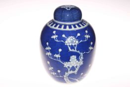 Chinese blue and white prunus ginger jar and cover, 27cm.