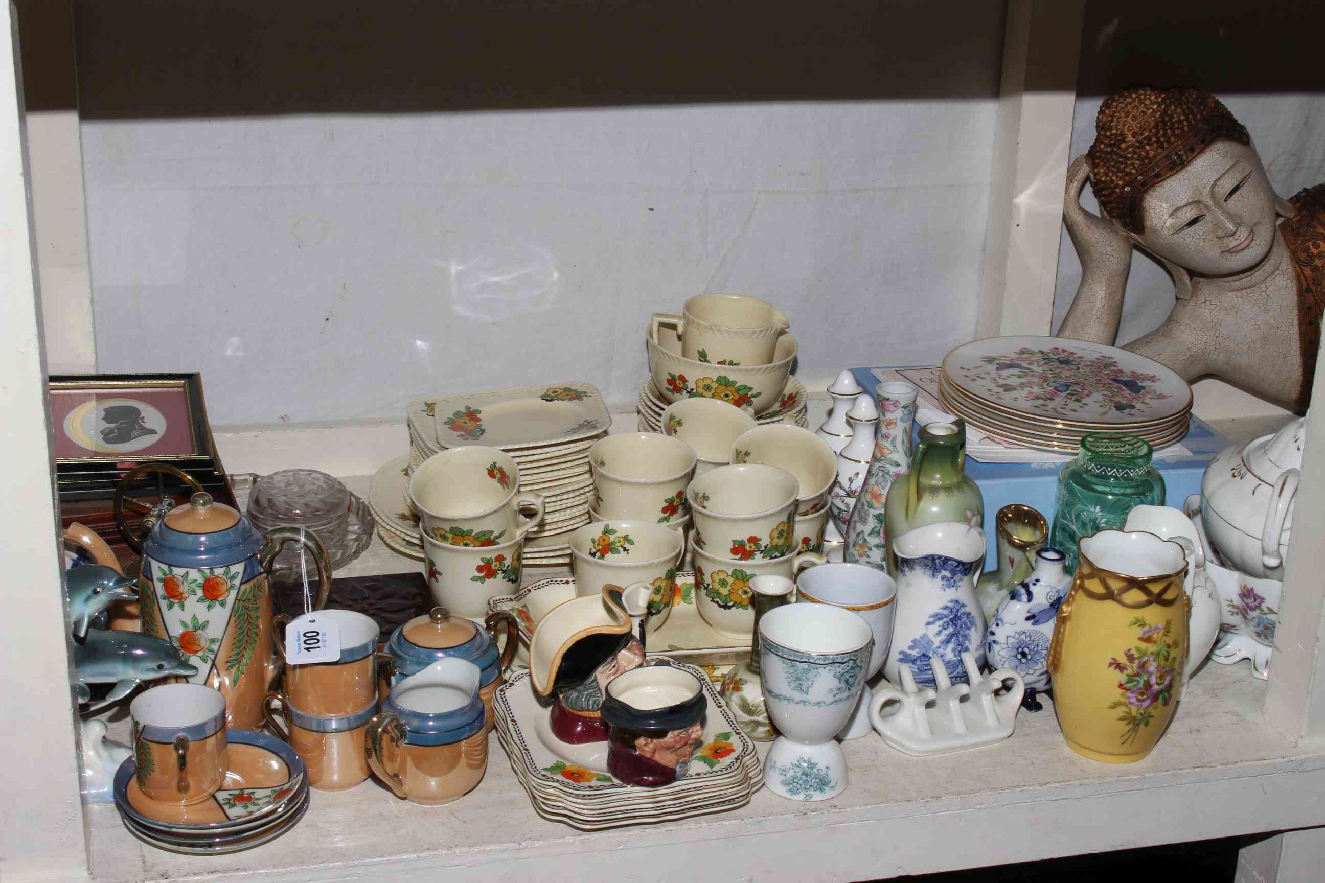 Collection of glass and china, lace cloths, figurines, Oriental plaster figure, - Image 3 of 3