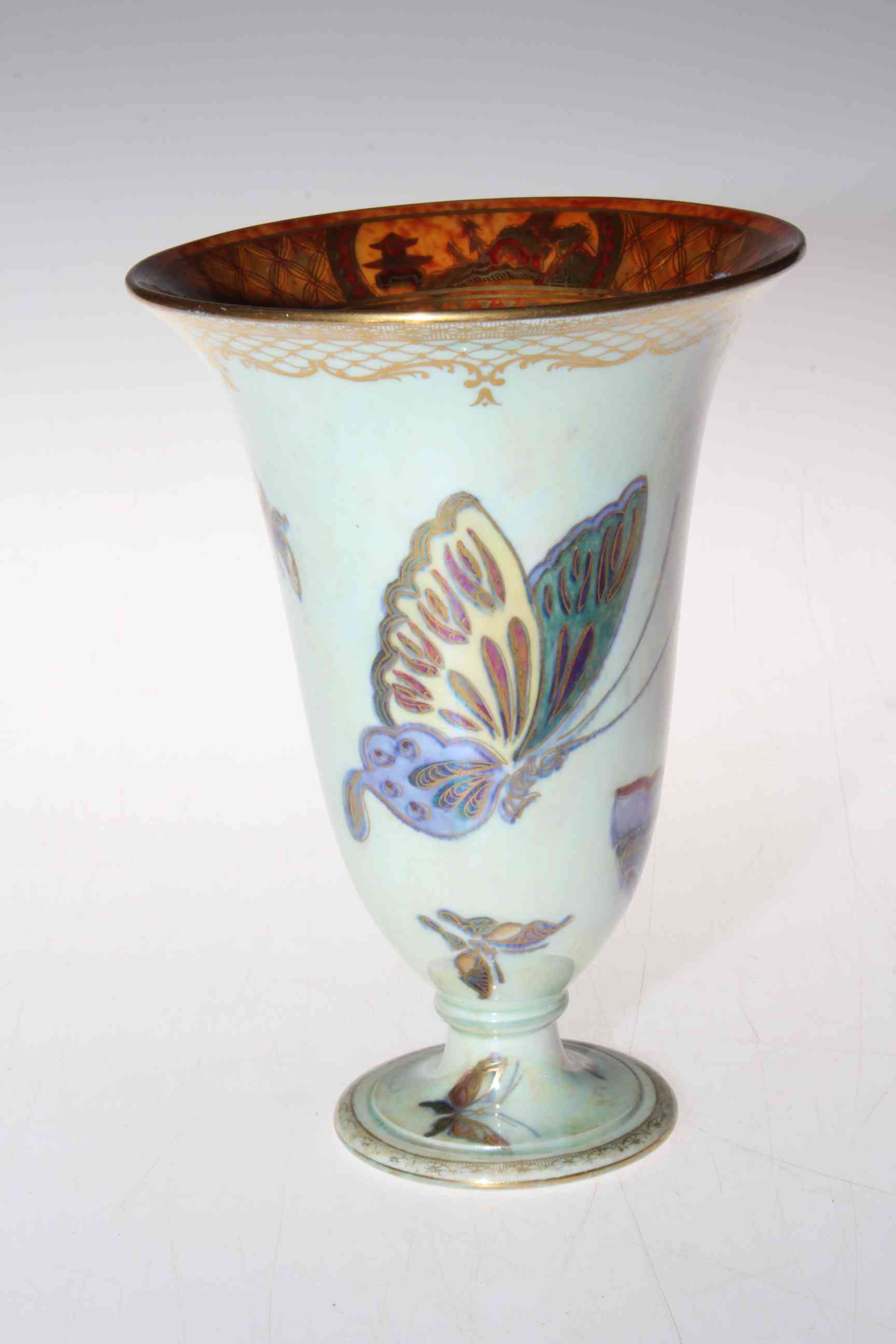 Wedgwood pedestal lustre vase decorated with butterflies, no. 4832, 18cm.