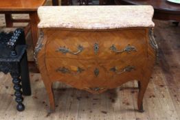 French marble topped and inlaid two drawer bombé front chest, 79cm by 93cm.