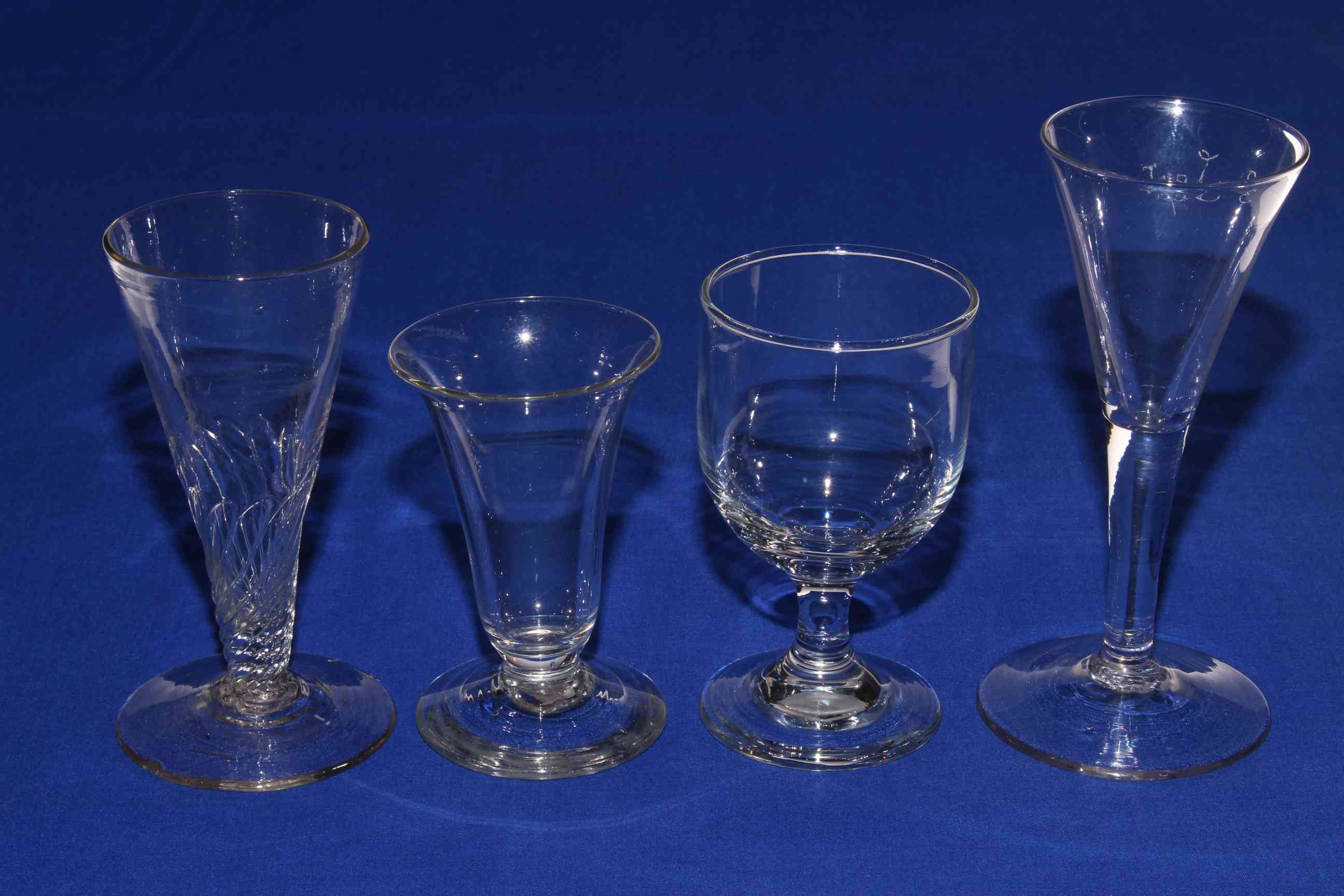 18th Century fluted wine glass, 19th Century jelly glass and two others (4).