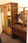 Early 20th Century oak double mirror door wardrobe and similar dressing table.