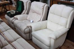 Three leather reclining chairs including Lazboy.