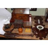 Collection of carved wood and cased Kings pattern cutlery, Victorian walnut box, Mauchlin box,