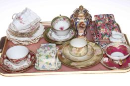 Tray lot with decorative china including Noritake vase, Royal Winton butter dishes, etc.