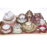 Tray lot with decorative china including Noritake vase, Royal Winton butter dishes, etc.